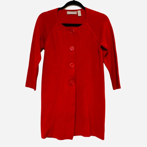Liz Claiborne Red Crew Neck Cardigan Sweater - Picture 2 of 7